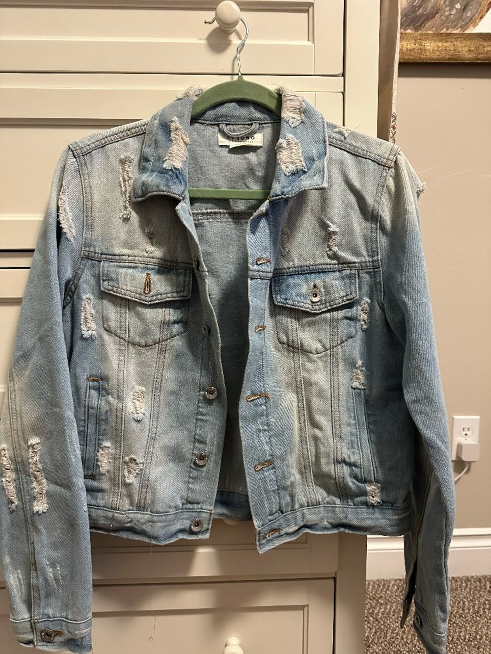 Ci Sono Distressed Light Wash Denim Jacket Size Large